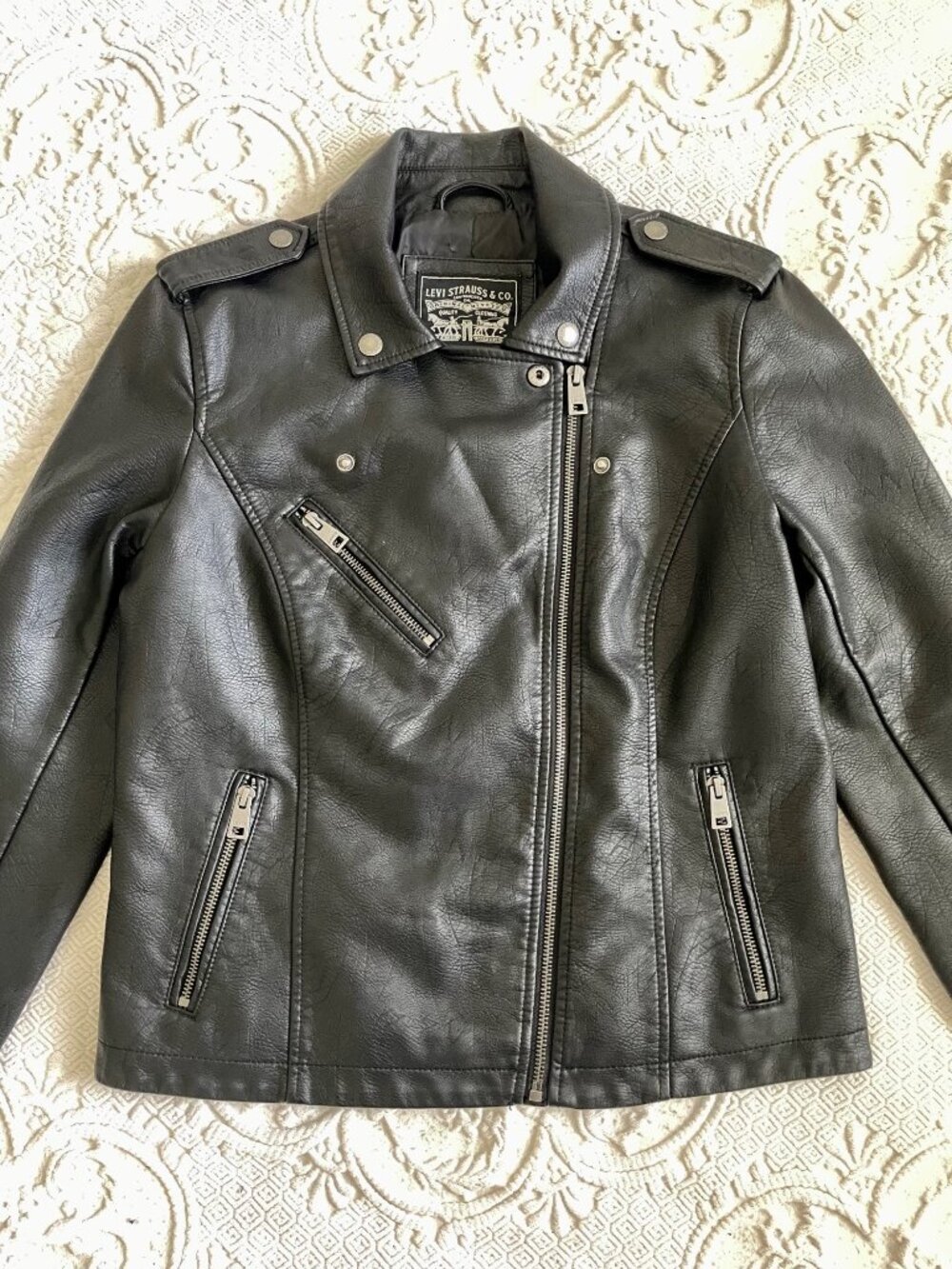 Levi’s Black Faux Leather Moto Jacket Black Size Medium - Picture 13 of 15